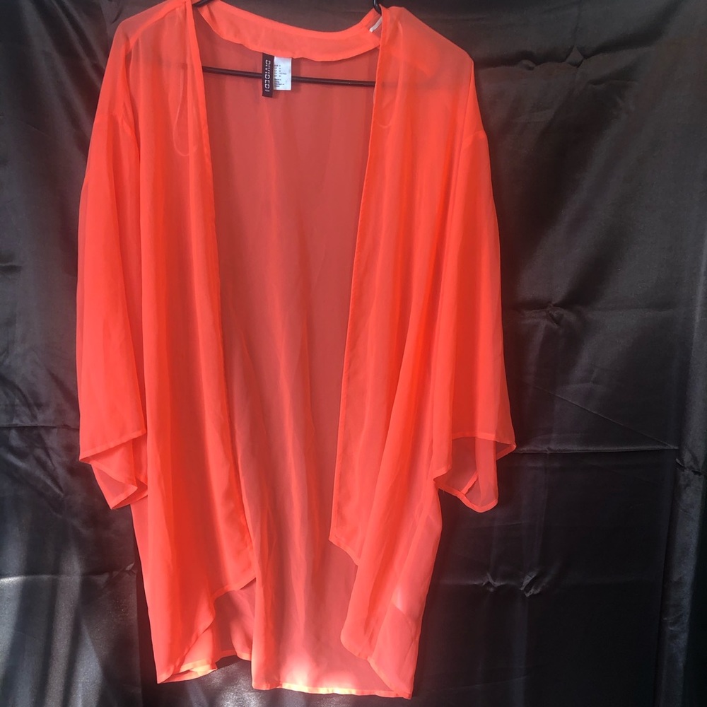 Women’s neon pink, sheer kimono / swimsuit coverup